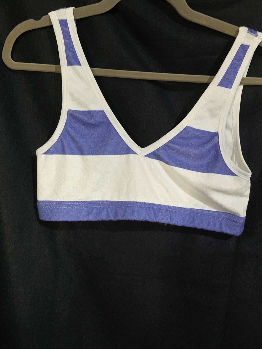 Striped V-Neck Bralette — White and Periwinkle